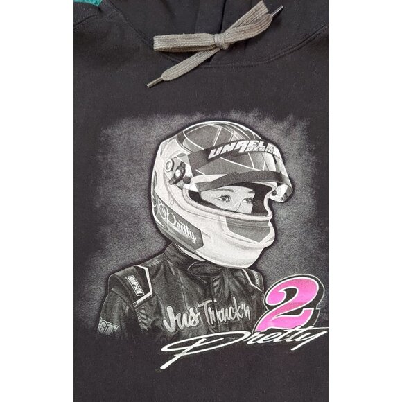 Gildan Premium Cotton Hoodie 2 Pretty Jus Truck'n Front Back Graphic Racing M - Picture 2 of 9